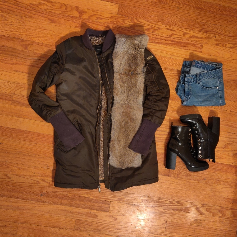 BCBG Furlined Olive Green Jacket